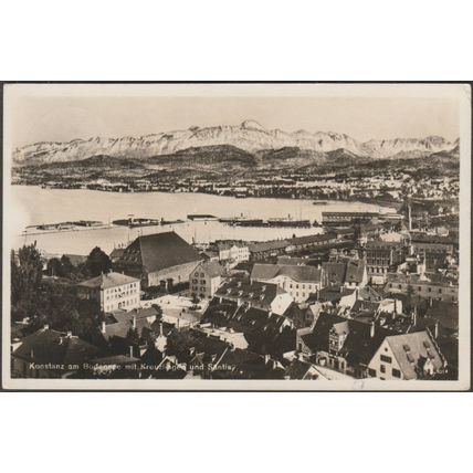 Konstanz am Bodensee mit Kreuzlingen und Säntis, 1935 - Emil Hartmann Foto-AK