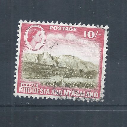 Rhodesia & Nyasaland stamps. 1959 10s Mlanje used SG 30 (AP021)