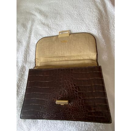 Vintage Genuine Crocodile Handbag With Gold Embossed Logo