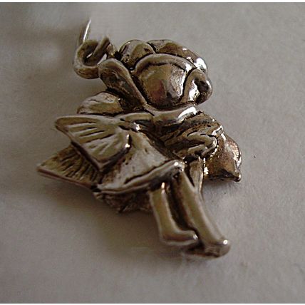 Vintage Rose Fairy Silver Charm from 1923 Cicely Mary Barker Flower Fairies