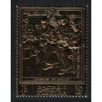 Fujeira Sir Winston Churchill Gen. De Gaulle GOLD FOIL 1970 MNH