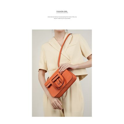 Womens Genuine Leather Casual Handbags Orange