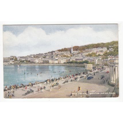 Sea Front Weston-Super-Mare Brian Gerald Art Postcard 1948 Somerset