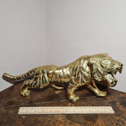 Large Vintage Brass Tiger Figure