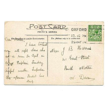 Postcard UK Oxfordshire Oxford University College quadrangle posted 1914