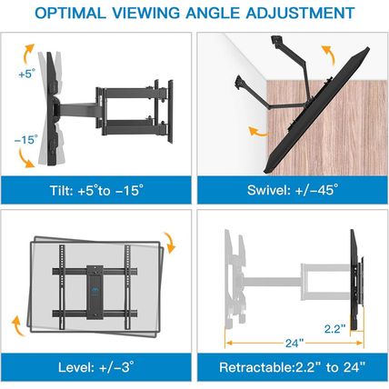 PERLESMITH Corner TV Wall Mount Bracket for 26-60 Inch LED LCD Flat Curved Scree