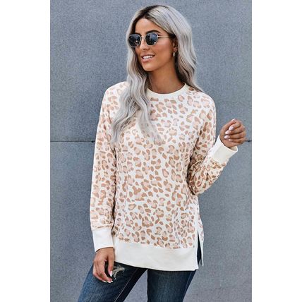Leo Round Neck Long Sleeve Leopard Print Loose Fit Sweatshirt