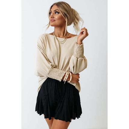 Apricot Smocked Wrist Shift Top