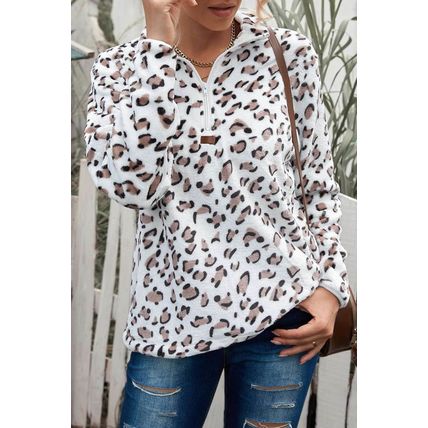 White Family Matching Mom's Leopard Quarter Zip Fleece Sweatshirt
