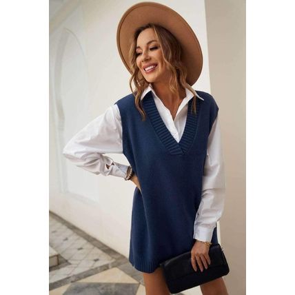 Dark Blue Knit Vest Pullover Sweater