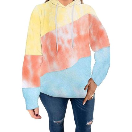 Sky Blue Colorblock Kangaroo Pocket Plus Size Hoodie