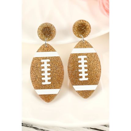 Brown Glittering Rugby Pendant Earrings