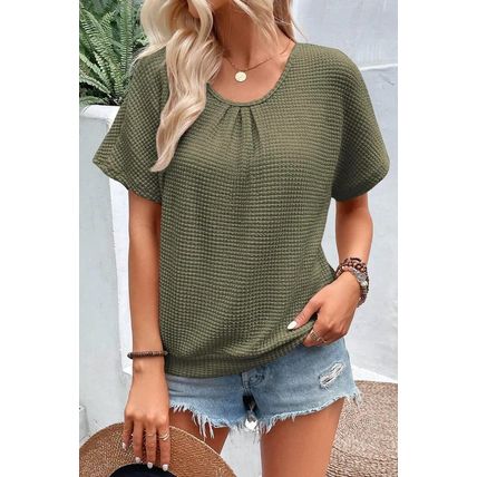 Moss Green Guipure Lace Patch Textured T-shirt