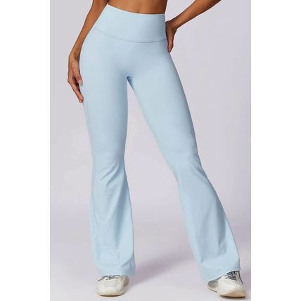 Mist Blue Solid Color High Waist Active Sports Flare Pants