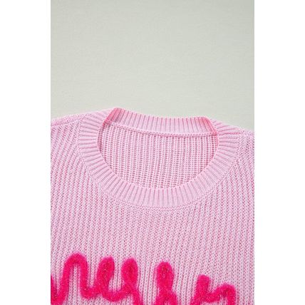 Pink Merry & Bright Pop Up Letter Waffle Knit Sweater