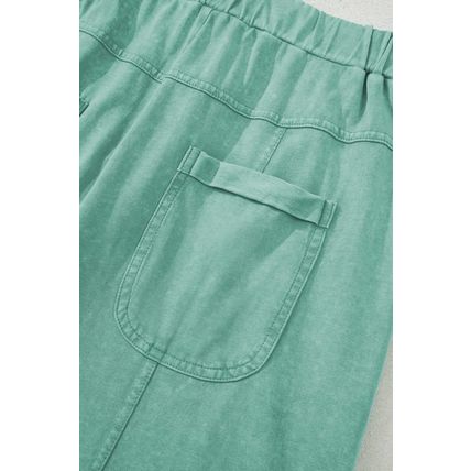 Mint Green Mineral Wash Exposed Seam Drawstring High Waist Wide Leg Cargo Pants