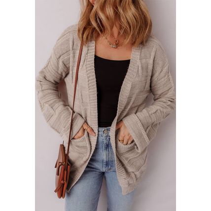 Delicacy Textured Knit Open Front Chic Cardigan with Pockets