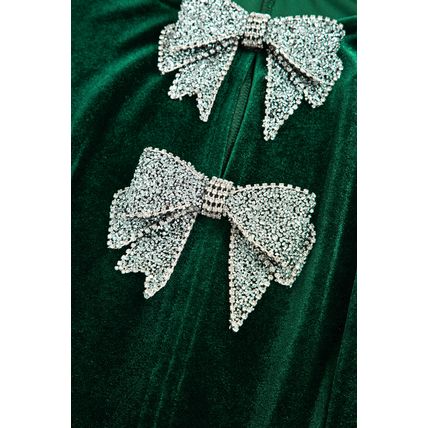 Evergreen Bowknot Decor High Waist Velvet Mini Dress