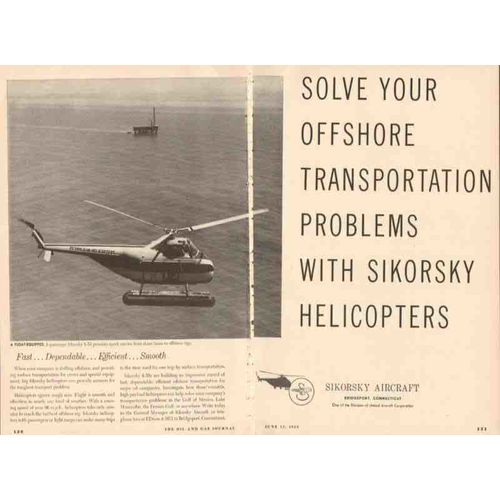 sikorsky aircraft 1955 s-55 offshore transport helicopter vintage ad