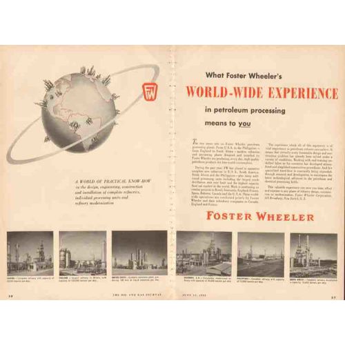 foster wheeler corp 1955 world-wide experience petroleum vintage ad