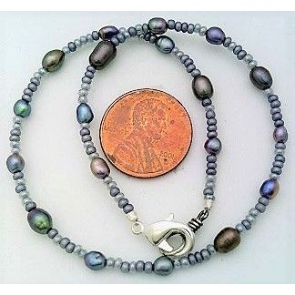 Black Freshwater Pearl Beaded Anklet Bracelet