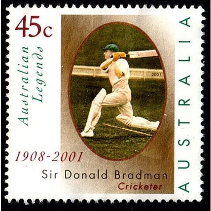 Australia 2001 Legends Sir Donald Bradman 45c Stamp No Postmark No Gum