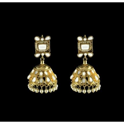 PAKISTANI INDIAN WOMEN GIRLS GOLD-PLATED THAPA KUNDAN EMBELLISHED NATURAL PEARLS