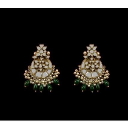 PAKISTANI INDIAN WOMEN GIRLS GOLD-PLATED THAPA KUNDAN EMBELLISHED NATURAL PEARLS
