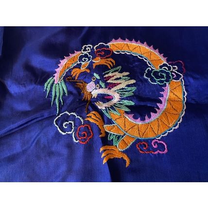 Four Toed Dragon 48" Square Embroidered Silk AND Two 16" Sq. Silk Handkerchiefs