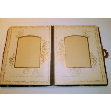 1880s Victorian Green Velvet Mirror Photo Album Gold Metal Closure and Detailing