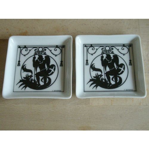 Giraud, Limoges Porcelain St George & Dragon Pin Dishes - Millennium Of Brussels