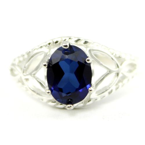 Created Blue Sapphire, 925 Sterling Silver Ring, SR137