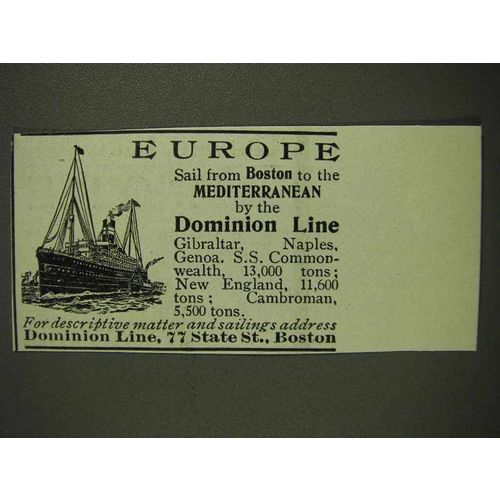 1903 Dominion Line Ad - Europe