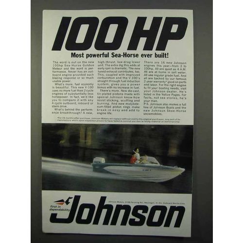 1966 Johnson 100hp Sea-Horse Golden Meteor Motor Ad