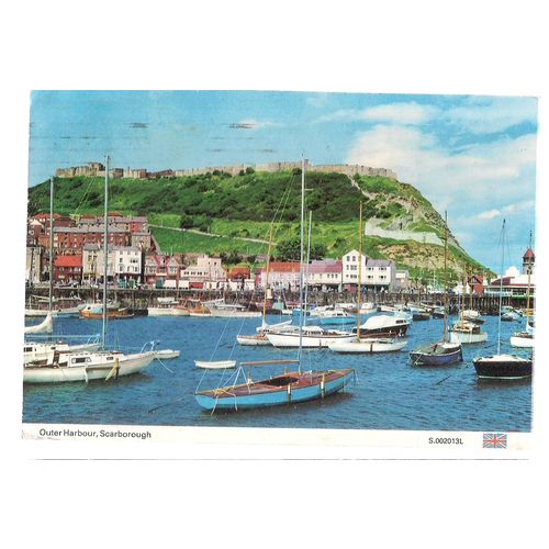 OUTER HARBOUR, SCARBOROUGH, vintage used postcard by Dennis 1991 postmark =