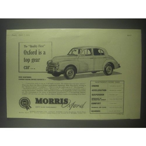 1954 Morris Oxford Car Ad - The Quality First Oxford is a top gear car