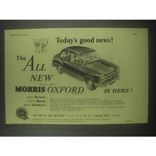 1954 Morris Oxford Car Ad - Today's good news