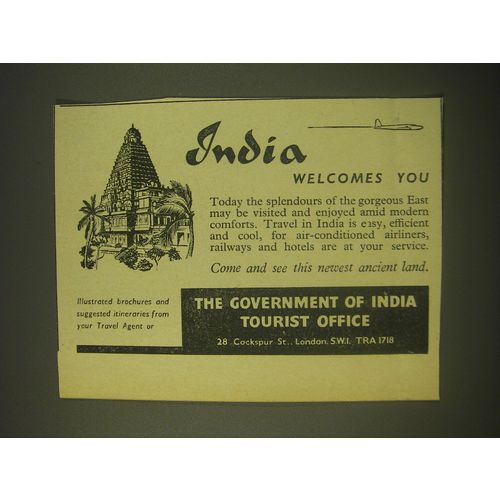 1958 India Tourism Ad - India welcomes you