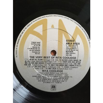 THE VERY BEST OF RITA COOLIDGE (VINYL LP, 1981)