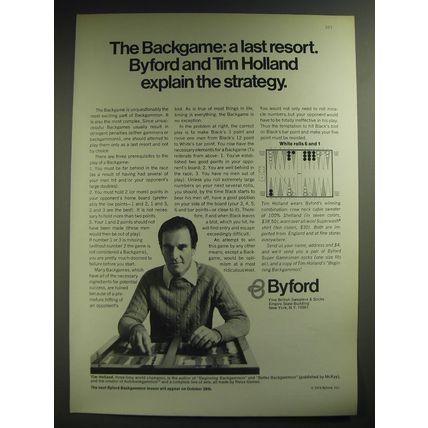 1974 Byford Crew Neck Cable Sweater Ad - Tim Holland - The Backgame