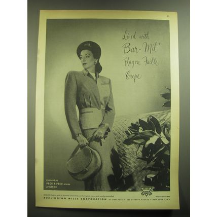 1945 Burlington Mills Fashion Ad - Lined with Bur-Mil Rayon Faille Crepe