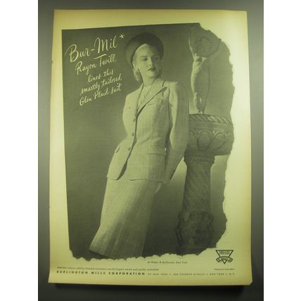 1945 Burlington Mills Glen Plaid Suit Ad - Bur-Mil Rayon Twill Lines this