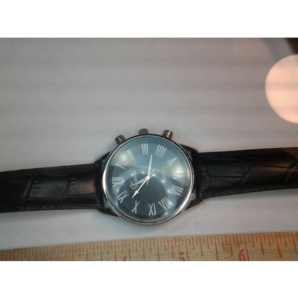 Dalas Watch Black Leather Buckle Band Silver Tone Round Face