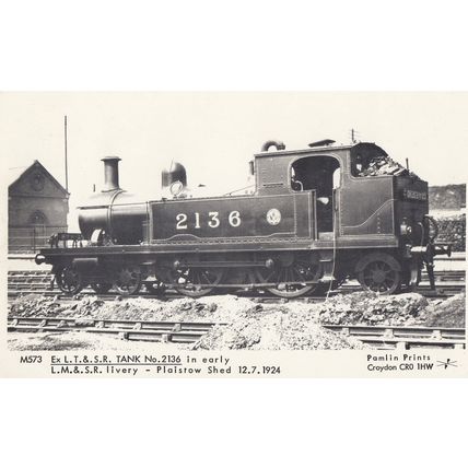 LT & SR Tank 2136 at Plaistow Shed in 1924 Real Photo Train Postcard