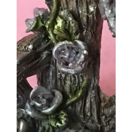 Stunning Painted Pewter Pair Of Barn Owls With Crystal Chip Flower Heads