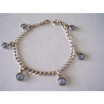 Vintage Bezel Bracelet Cornflower Blue Pastel Glass Disc Drops Silver-Plated