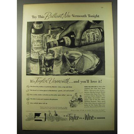 1955 Taylor Vermouth Ad - Try this brilliant new Vermouth tonight