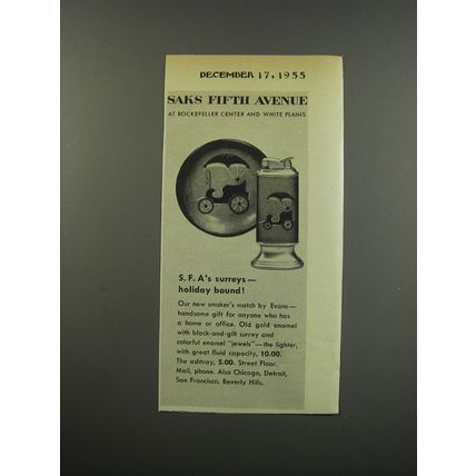 1955 Saks Fifth Avenue Lighter and Ashtray Advertisement - Holiday bound