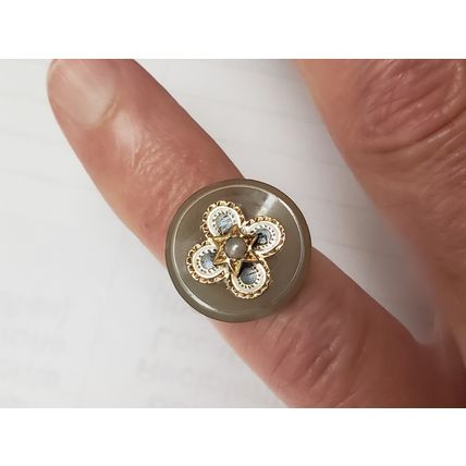 Victorian 10k YG Genuine Agate & Seed Pearl Magen David Star Enameled Ring 1800s