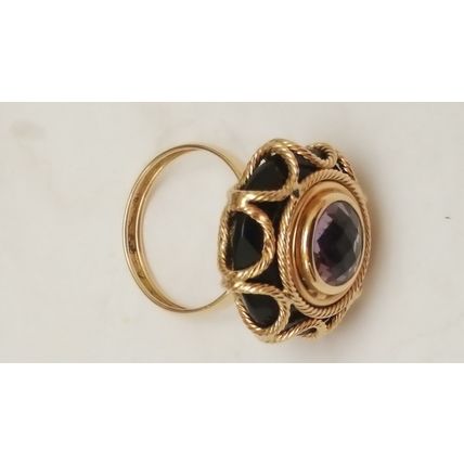 Estate 14k Yellow Gold Amethyst Ornate Ring Design by Milor,Italy